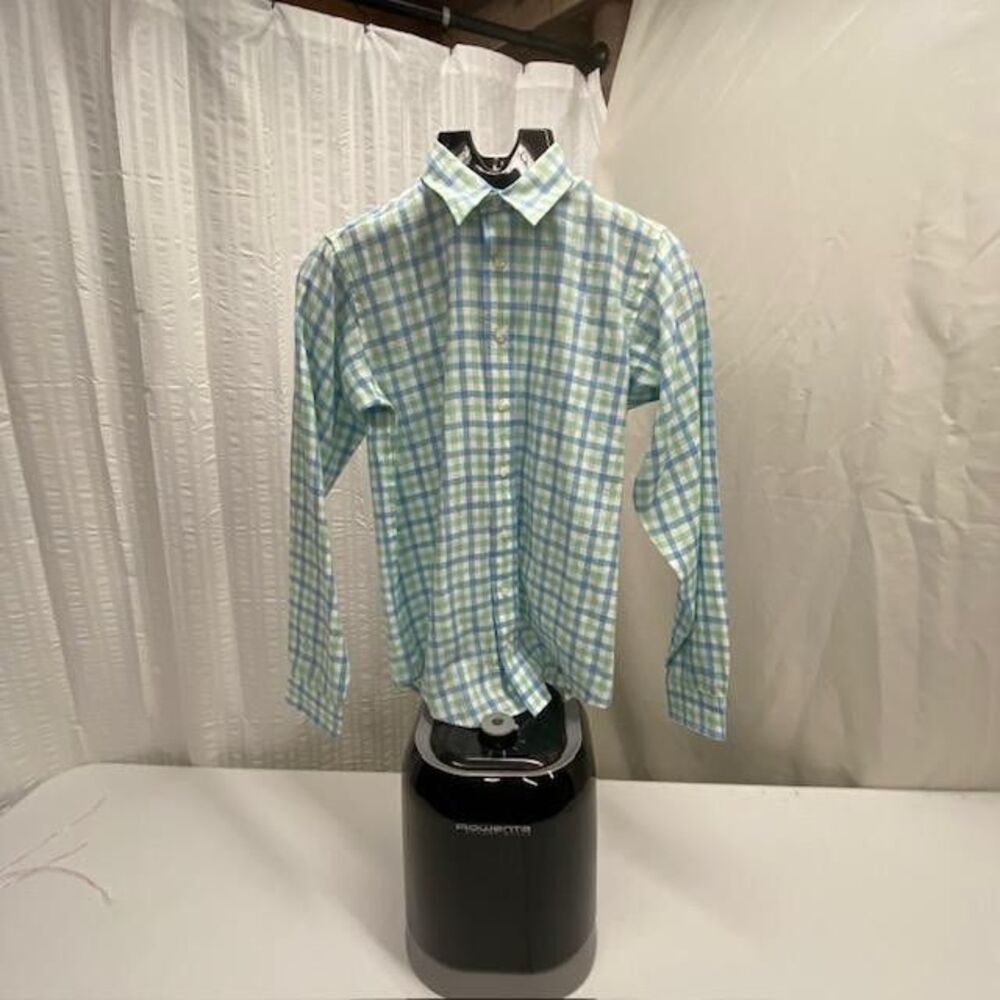 Brooks Brothers Fleece Men's L 100% Linen Plaid Shirt Blue Green Long Sleeve